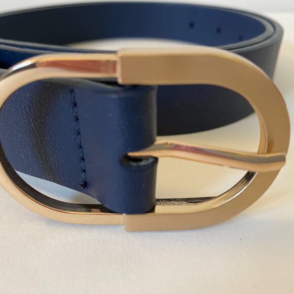 2 Pack Women's Vegan Leather Belts | 1 Black + 1 Blue with gold-tone buckles - Picture 5 of 7
